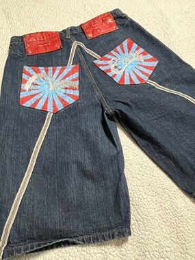 Vintage Evisu Heritage Y2K Rare Painted Pocket Baggy Shorts